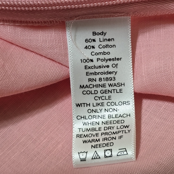 ISAAC MIZRAHI Floral Stitched Mesh Detail Short Sleeve Linen Blend Top XL Pink - Picture 12 of 12